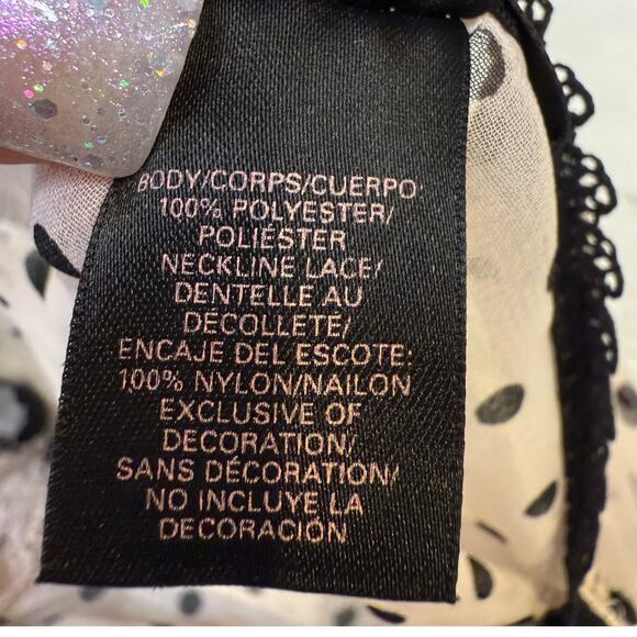 VTG Victoria’s Secret Large pink black polka dot lace slip night gown whimsygoth - Picture 9 of 10